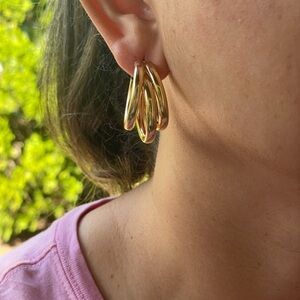 Gold Triple Loop Chunky Hoop Earrings